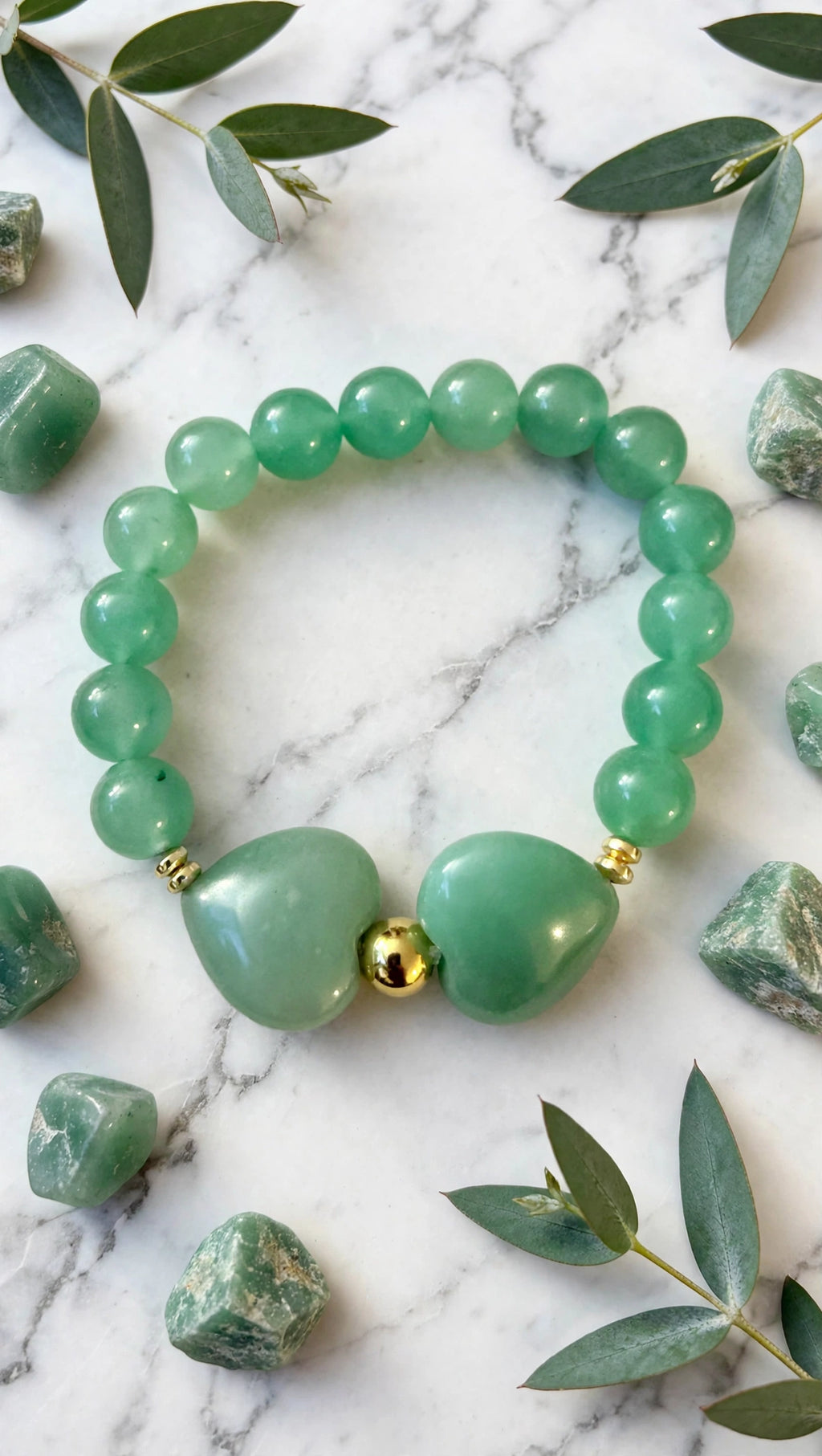 Green Aventurine Hearts & Gold Accent Bracelet