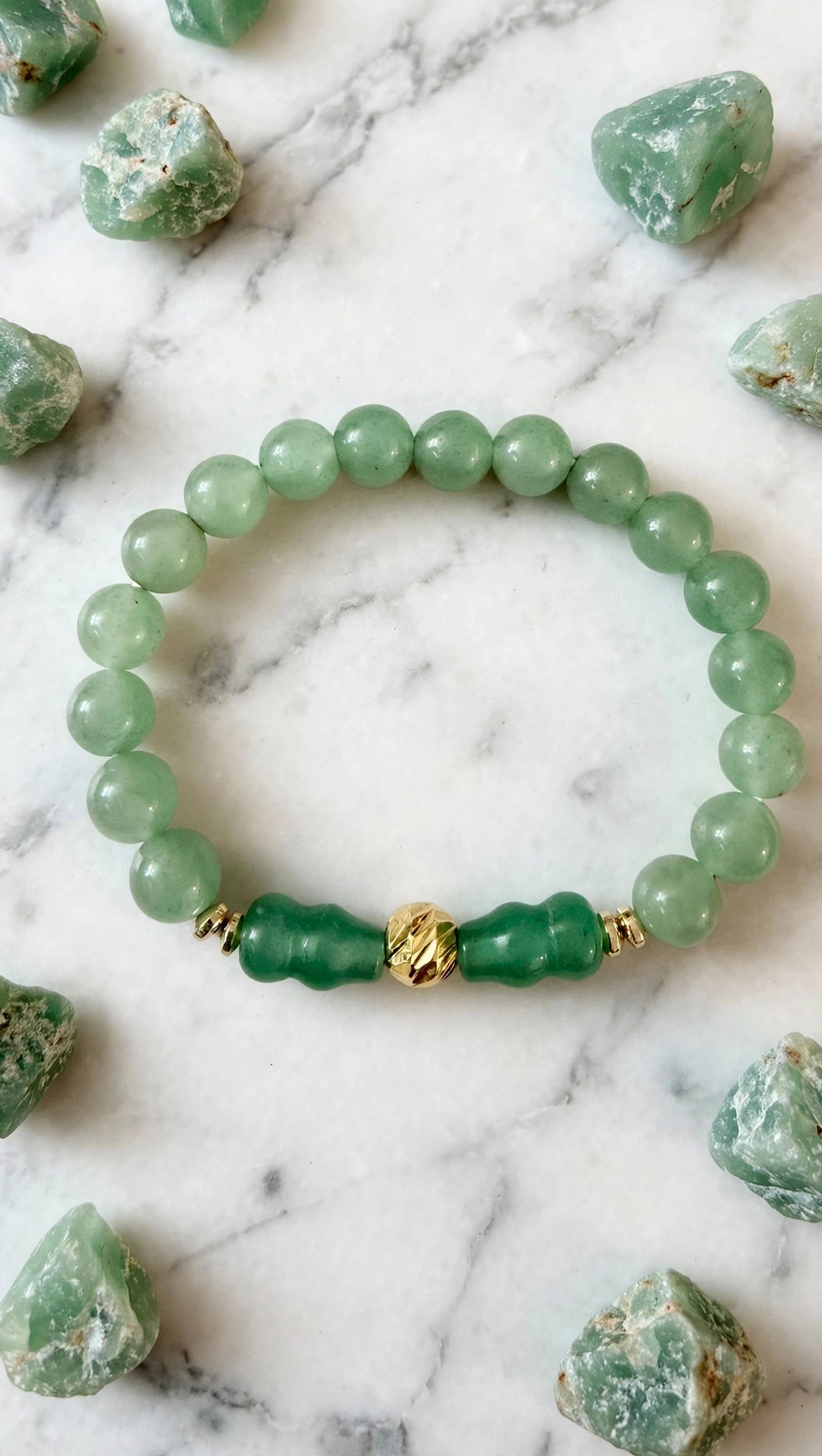 Green Aventurine Hulu & Gold Accent Bracelet