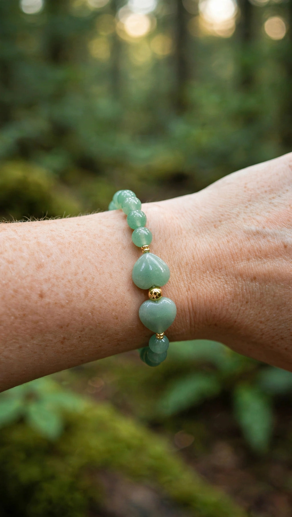 Green Aventurine Hearts & Gold Accent Bracelet