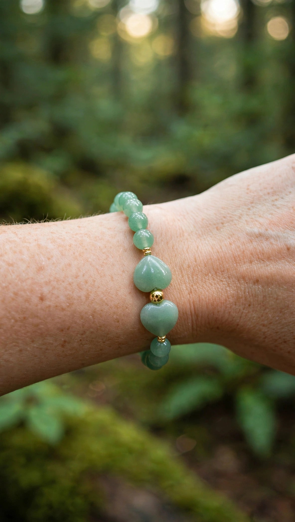 Green Aventurine Hearts & Gold Accent Bracelet