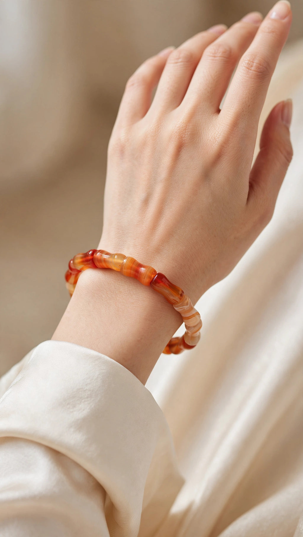 Vital Growth: Natural Sardonyx Carnelian Bamboo-Shaped Bangle