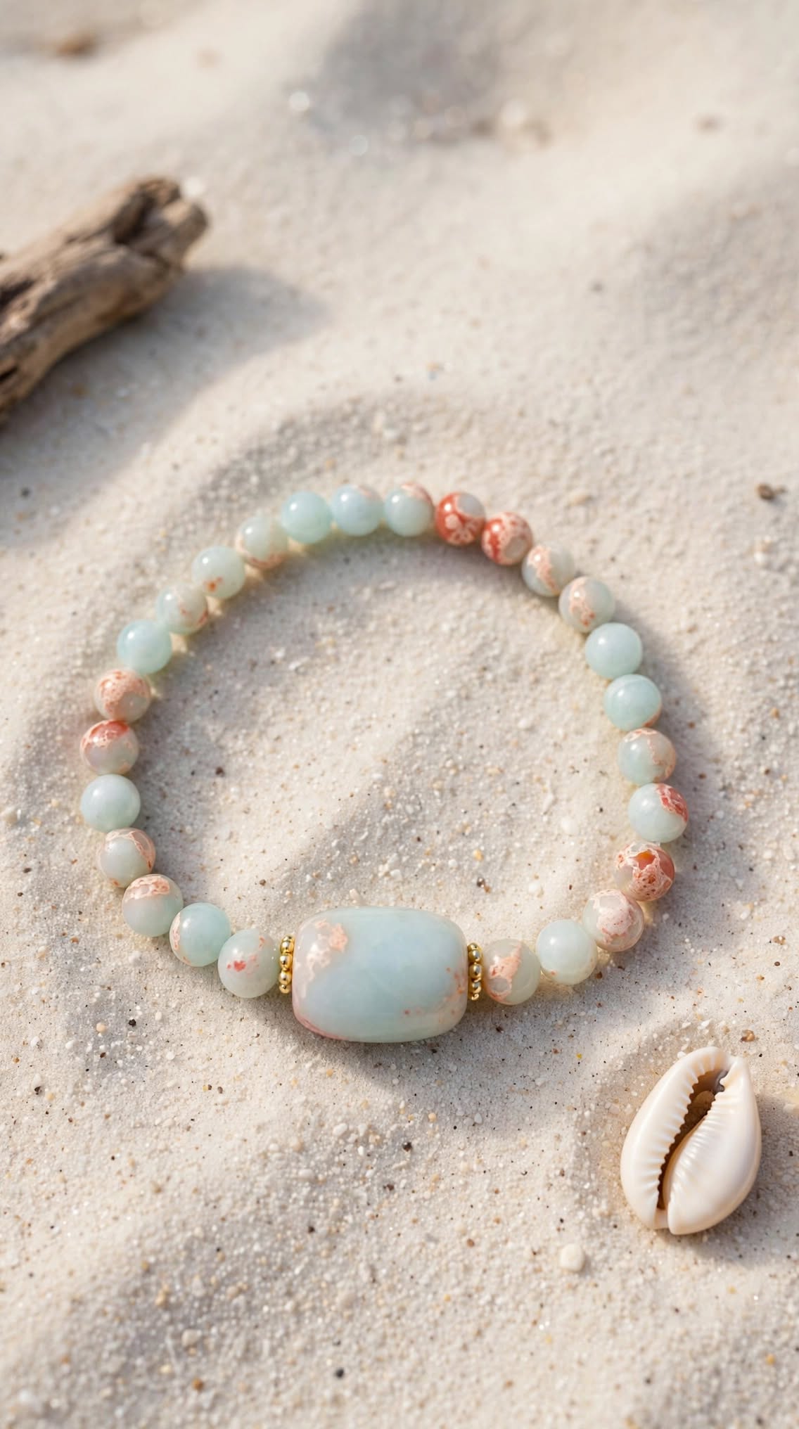 Natural Aqua Terra Jasper Barrel Focal Bracelet