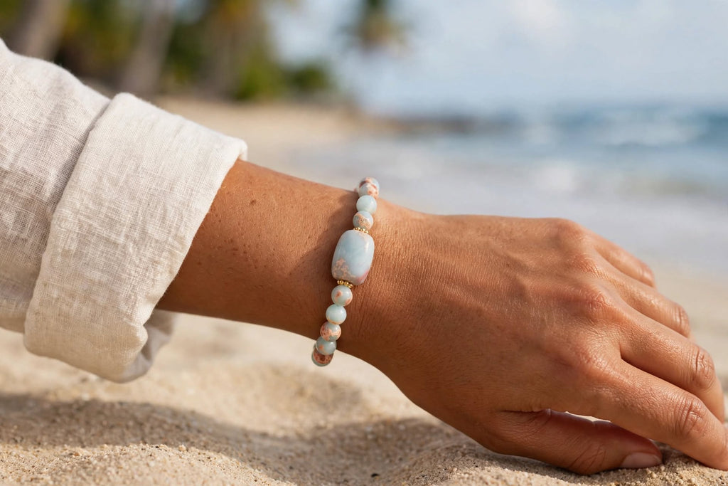 Natural Aqua Terra Jasper Barrel Focal Bracelet