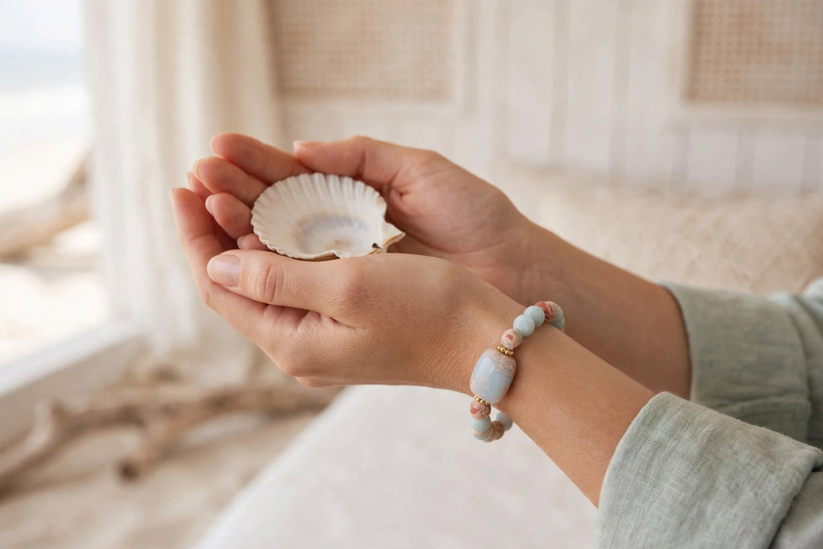 Natural Aqua Terra Jasper Barrel Focal Bracelet