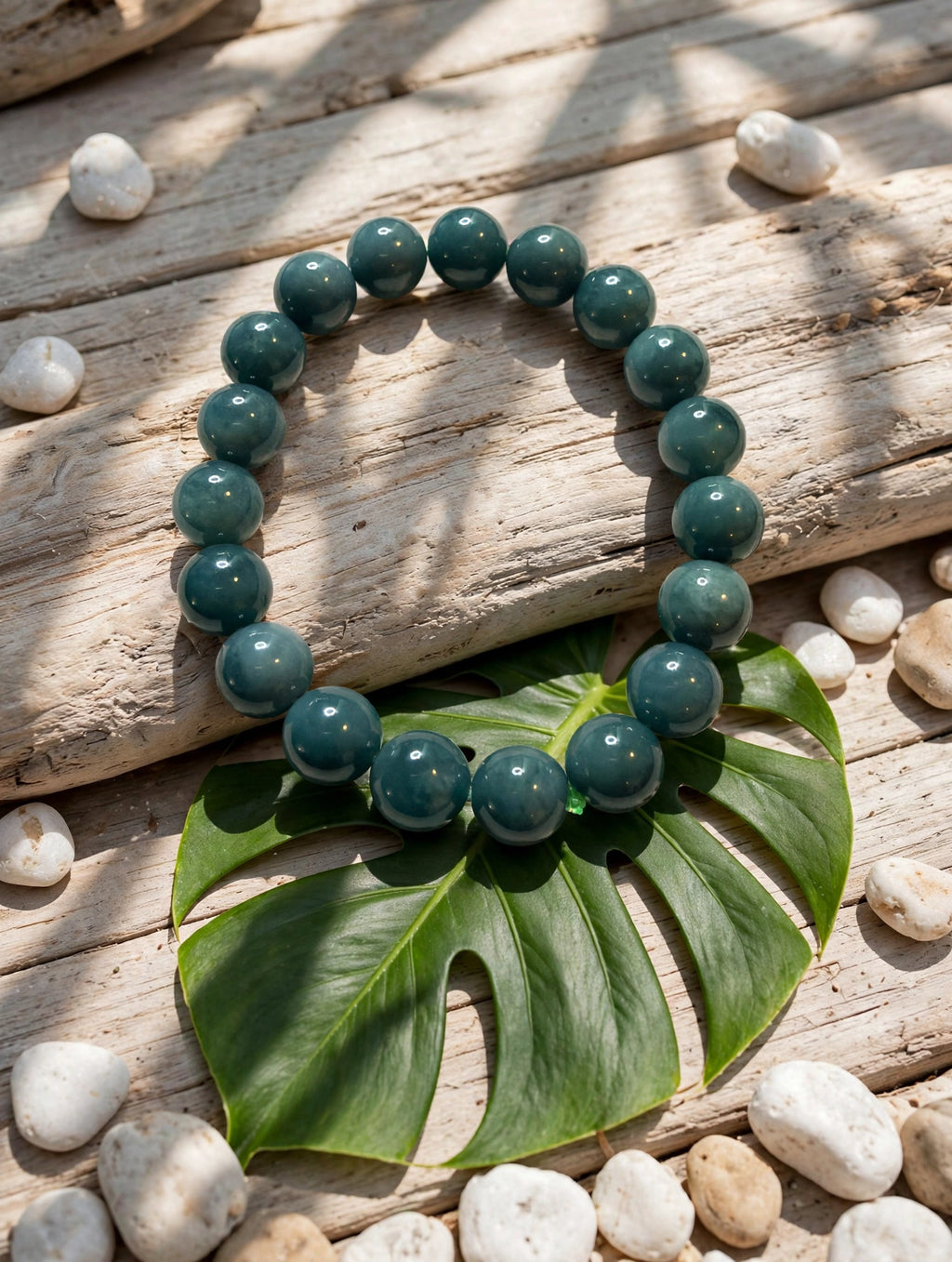 Deep Serenity: Natural Blue Water Jade Bead Bracelet