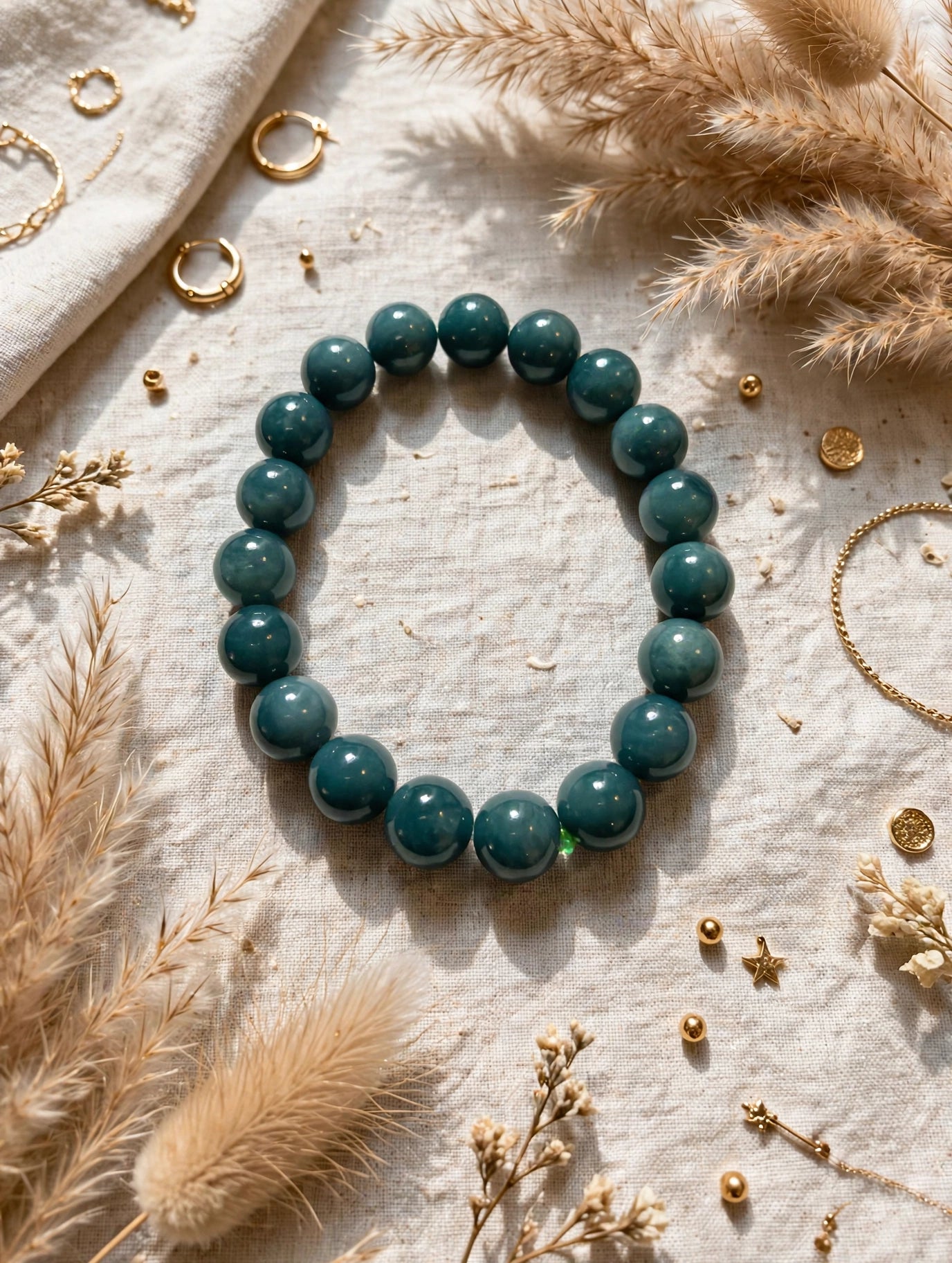 Deep Serenity: Natural Blue Water Jade Bead Bracelet