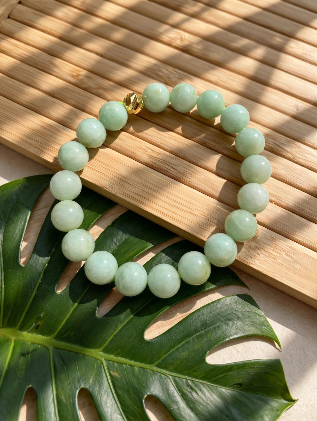 Refined Abundance: Apple Green Jade & Gold Accent Bracelet
