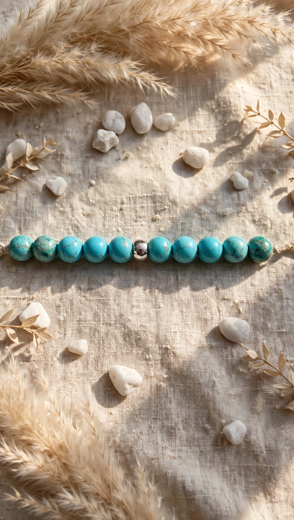 Authentic Turquoise Bead Bracelet with Silver-Plated Accent