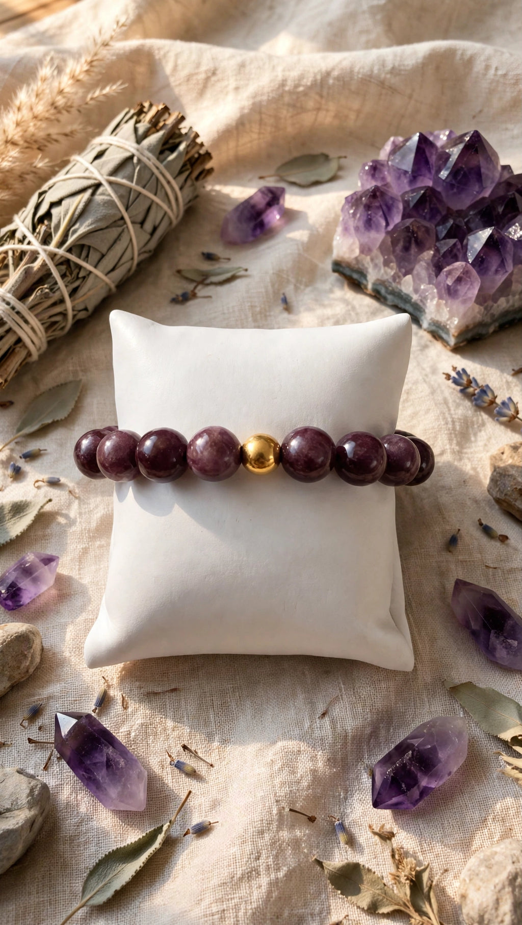 Lepidolite Bracelet with 18K Gold Filled Bead