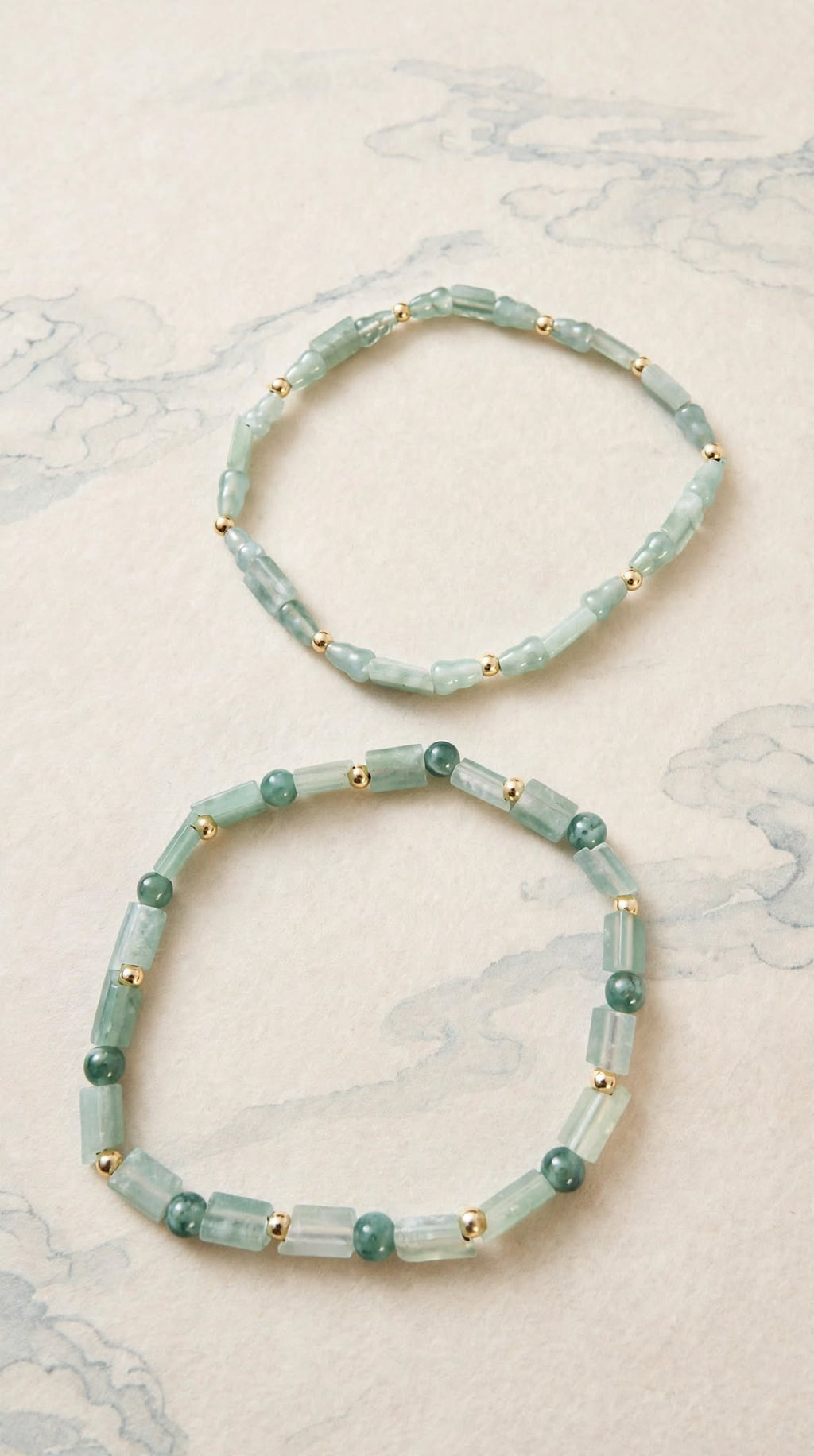 Natural Blue Water Jadeite Multi-Motif Bracelet Set (Set of 2)