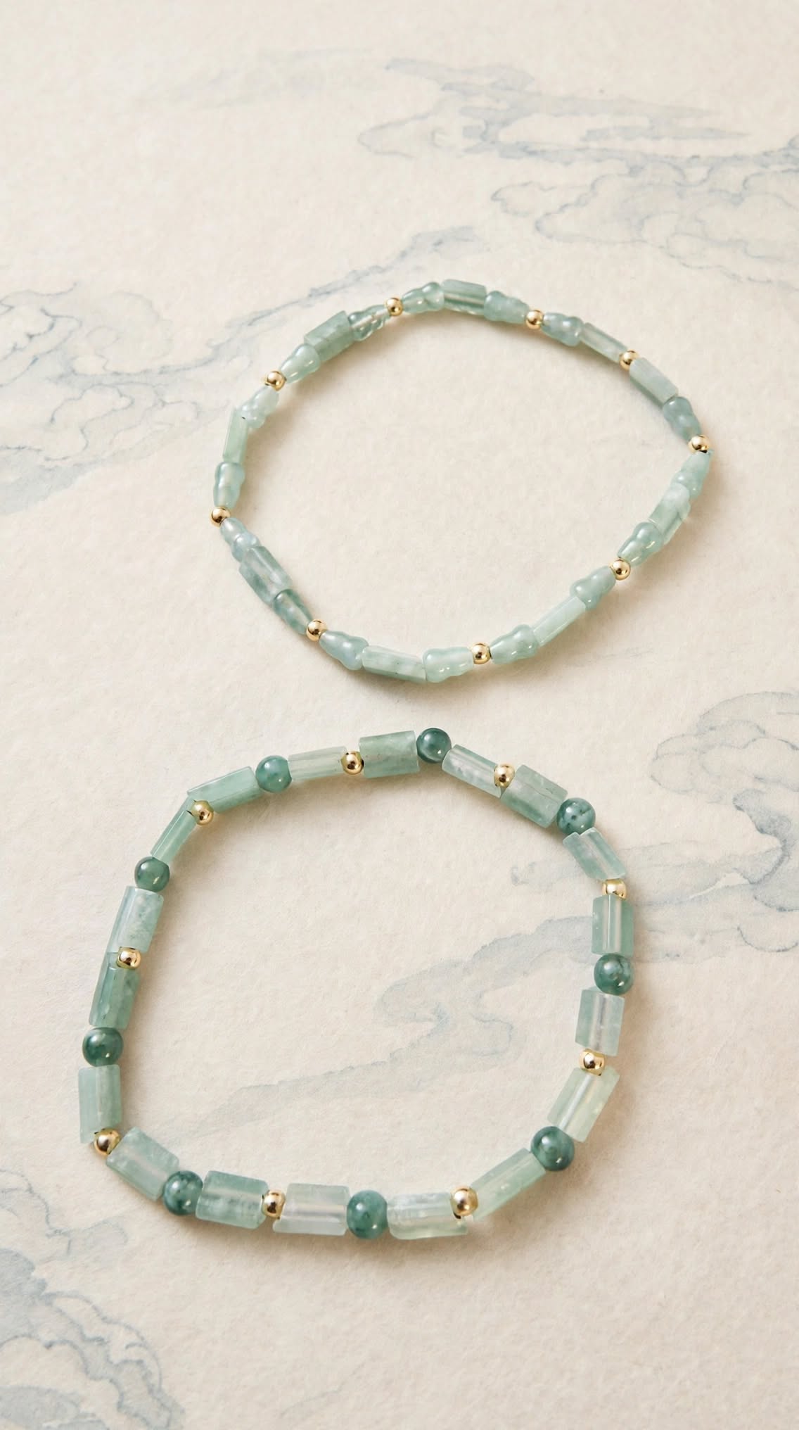 Natural Blue Water Jadeite Multi-Motif Bracelet Set (Set of 2)