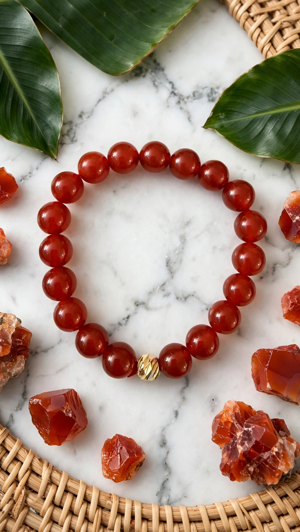 Red Carnelian & Gold Accent Bead Bracelet