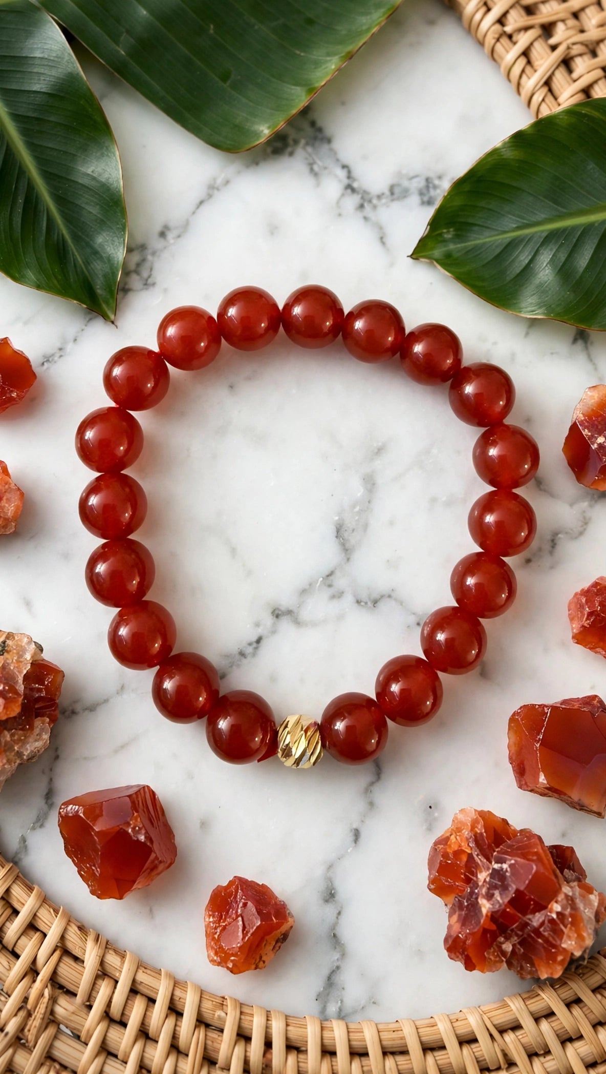 Red Carnelian & Gold Accent Bead Bracelet