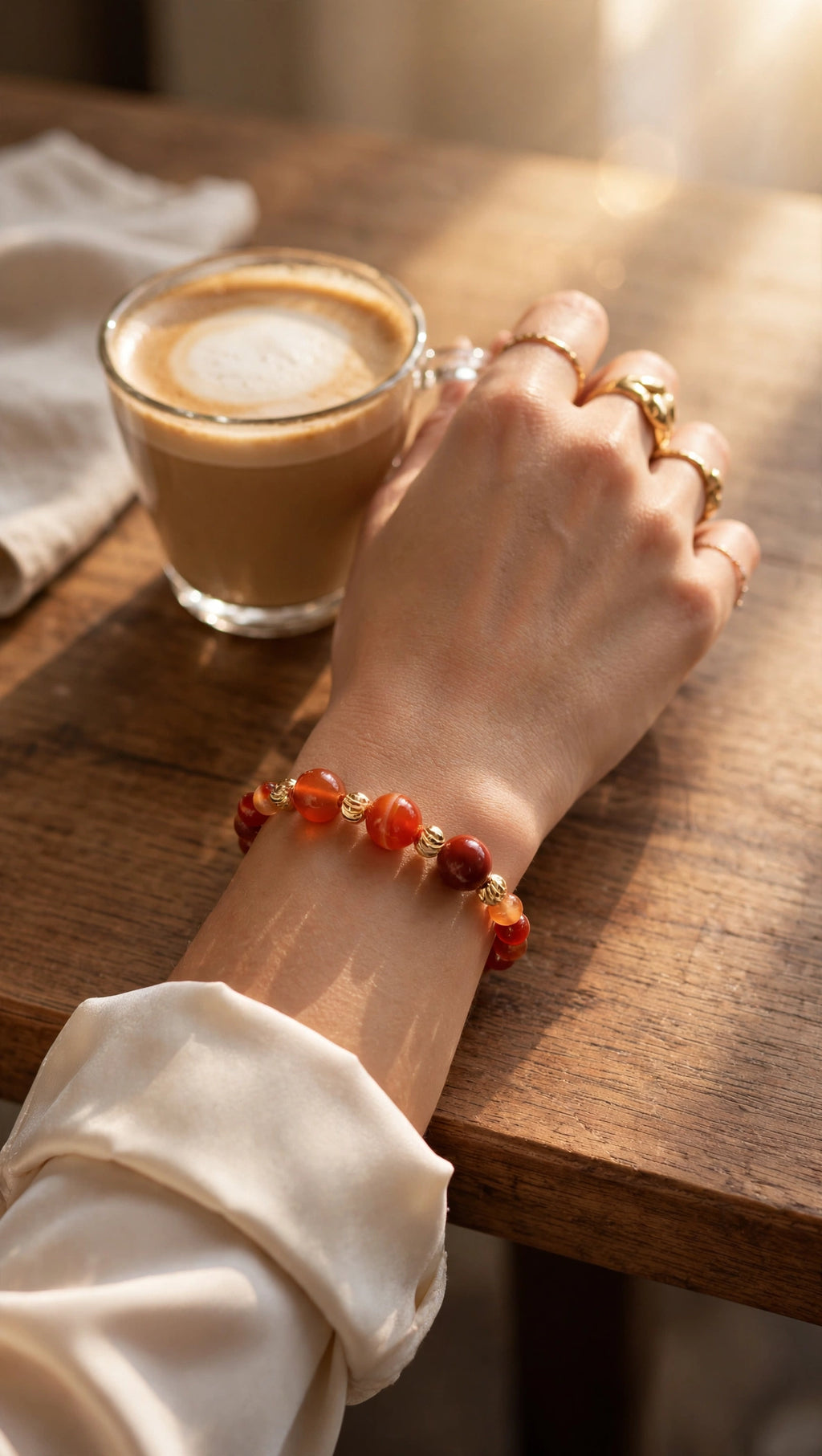 Sardonyx Carnelian Bracelet with Four 18K Gold Filled Beads