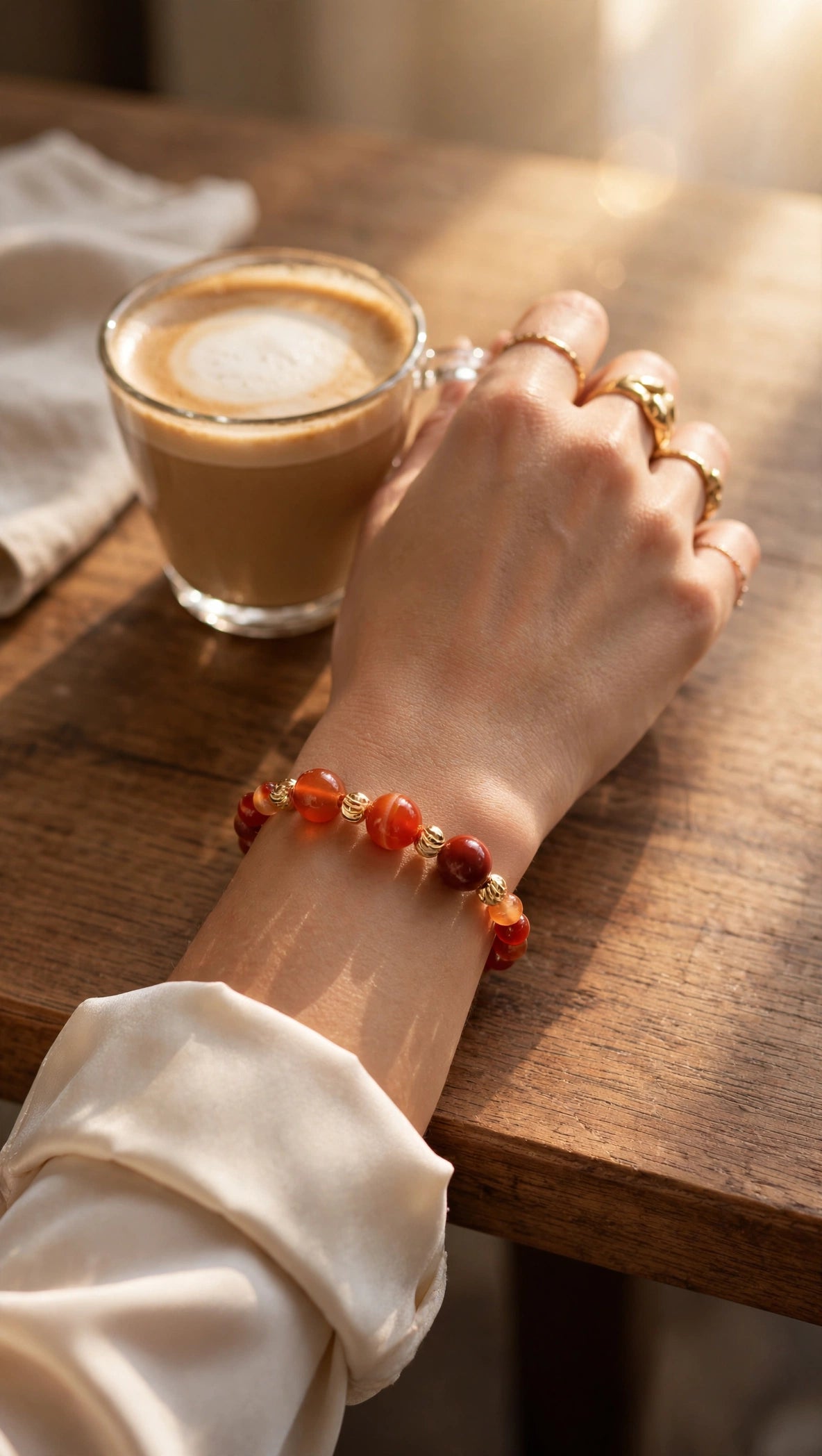 Sardonyx Carnelian Bracelet with Four 18K Gold Filled Beads