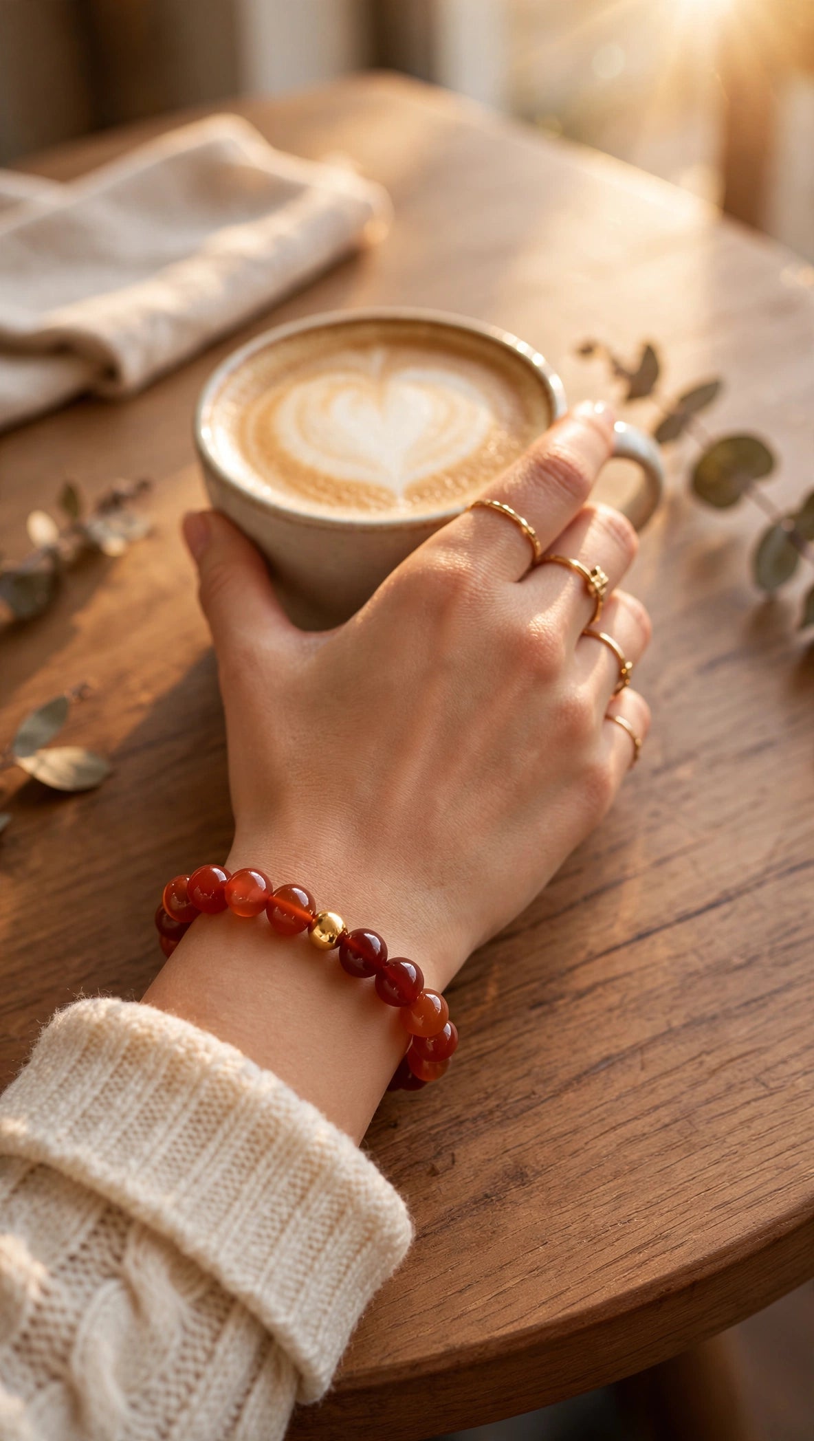 Red-Tone Sardonyx Carnelian Bracelet with 18K Gold Accent