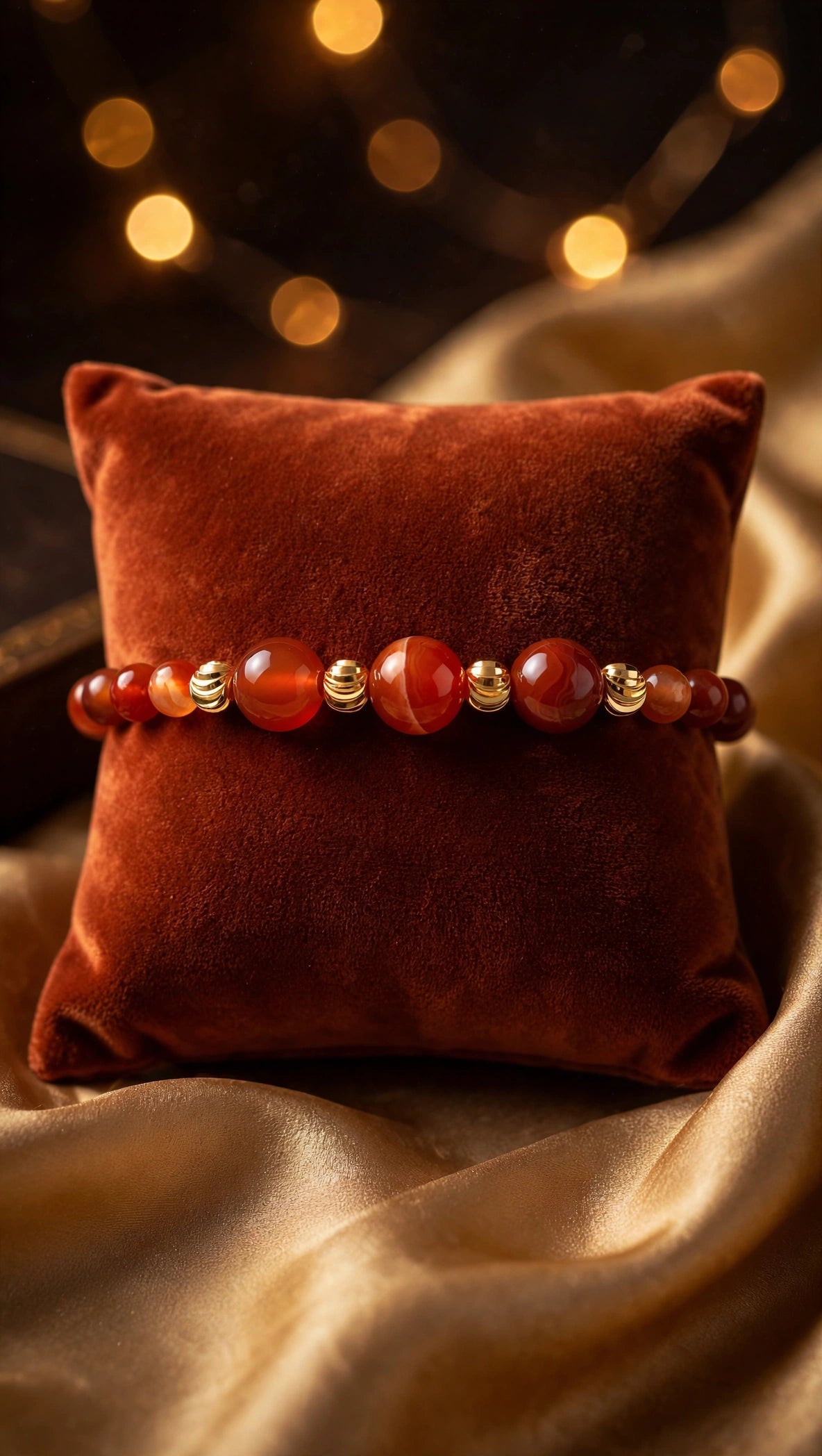 Sardonyx Carnelian Bracelet with Four 18K Gold Filled Beads