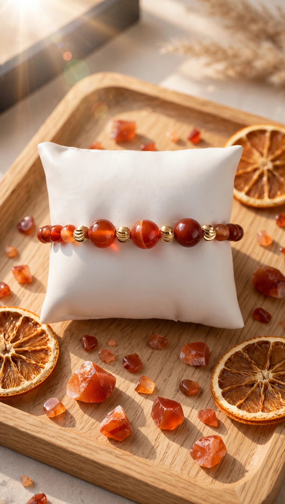 Sardonyx Carnelian Bracelet with Four 18K Gold Filled Beads