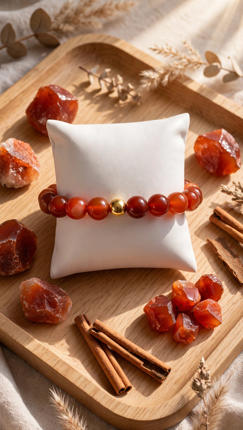 Red-Tone Sardonyx Carnelian Bracelet with 18K Gold Accent