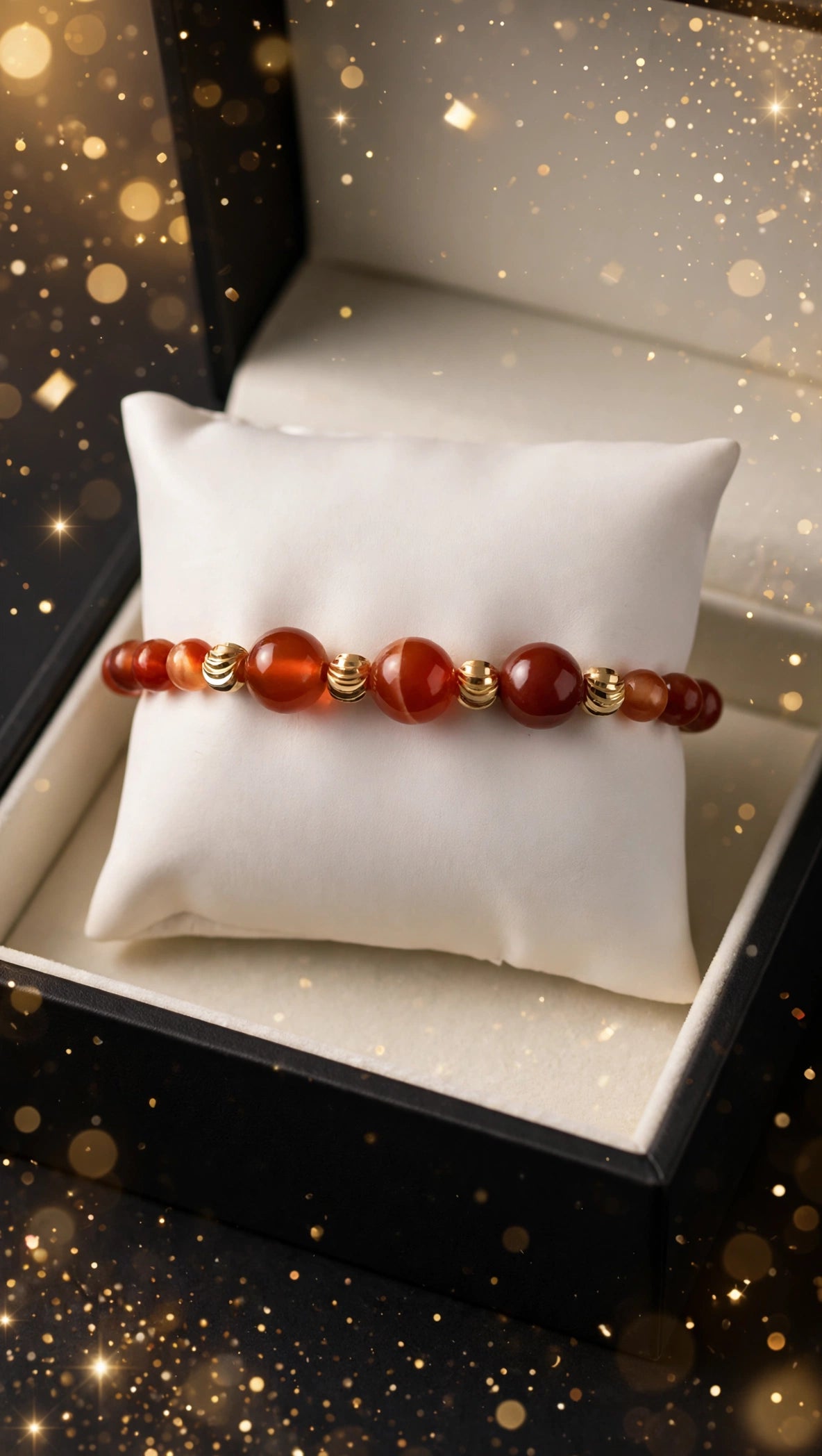 Sardonyx Carnelian Bracelet with Four 18K Gold Filled Beads