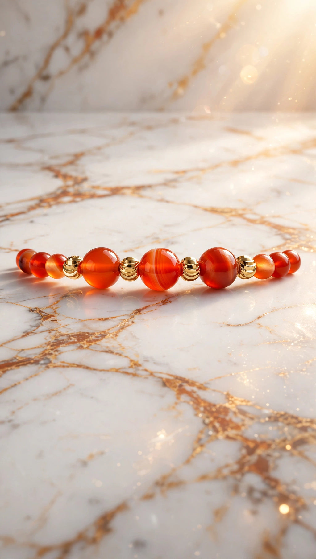 Sardonyx Carnelian Bracelet with Four 18K Gold Filled Beads