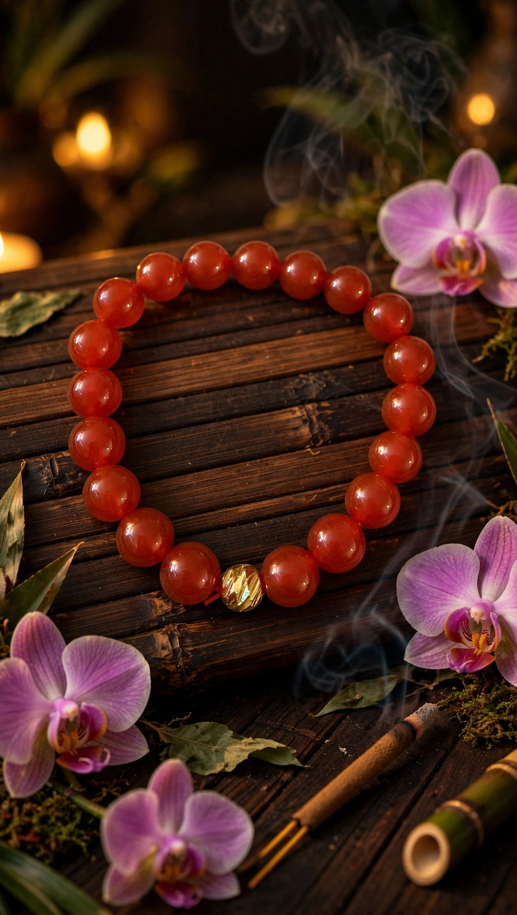 Red Carnelian & Gold Accent Bead Bracelet