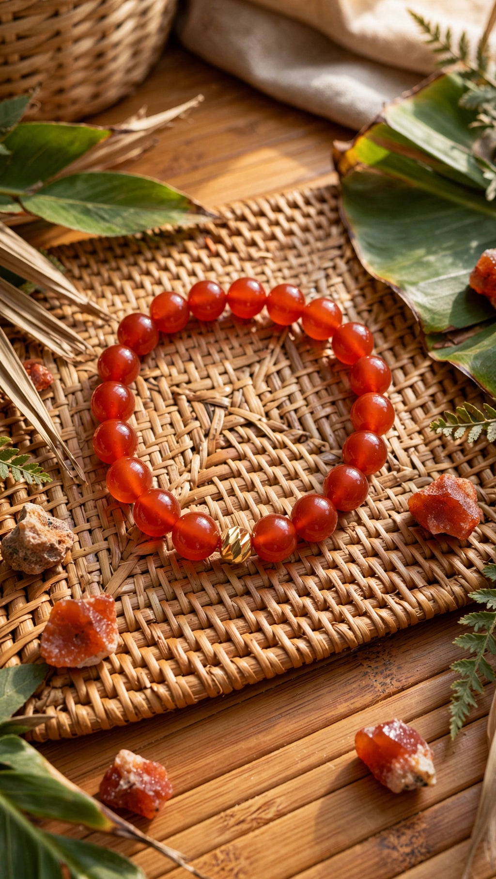 Red Carnelian & Gold Accent Bead Bracelet
