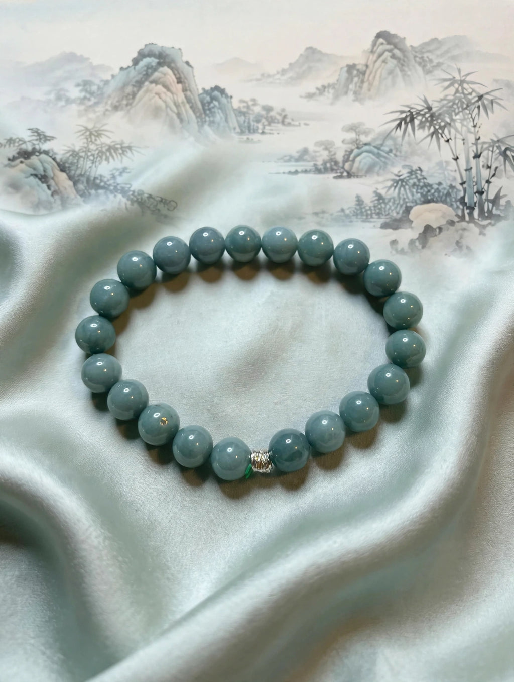 Tranquil Elegance: Blue Water Jade & Silver Accent Bracelet