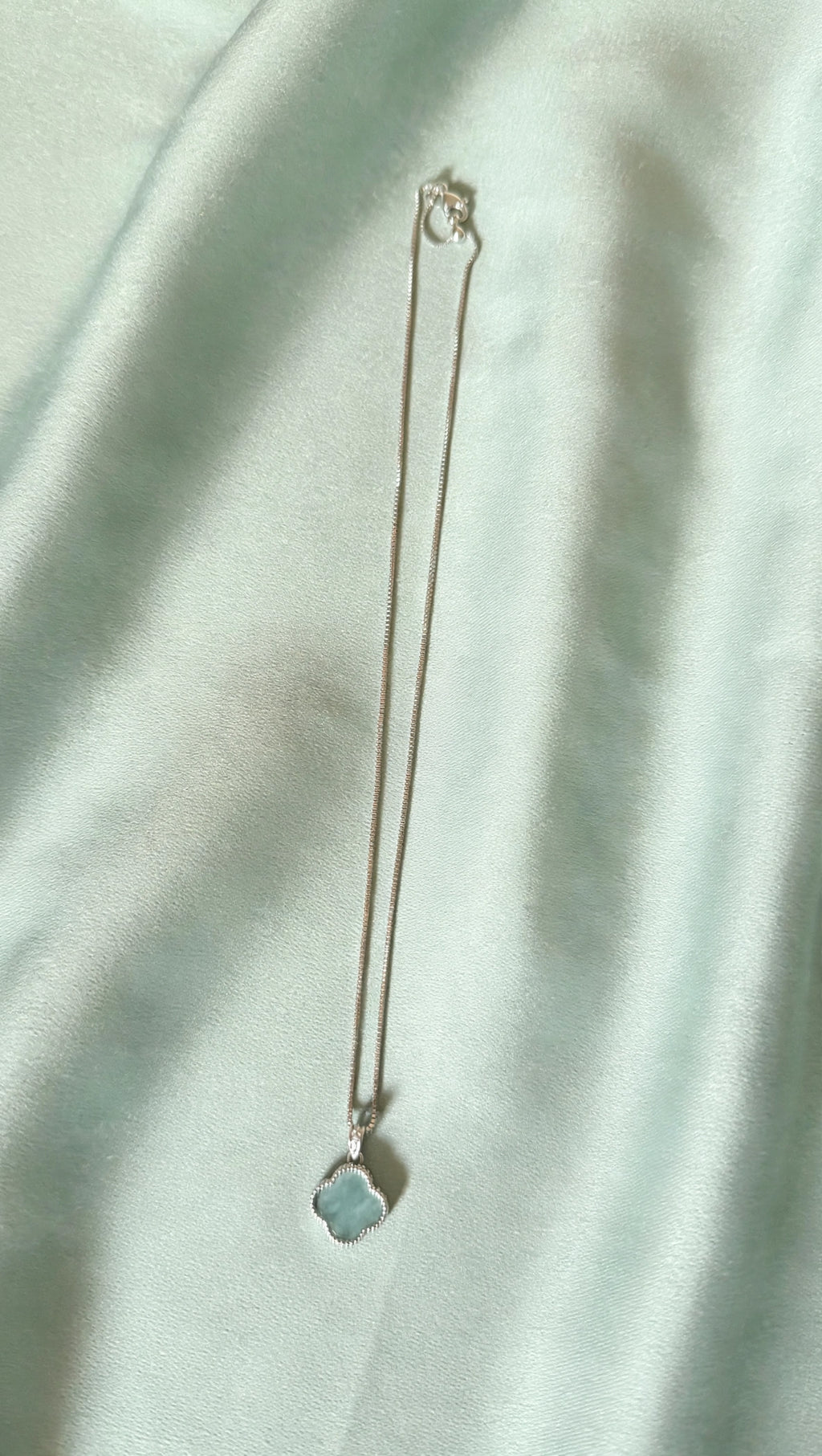 Blue Water Jade Clover Pendant Necklace in Silver
