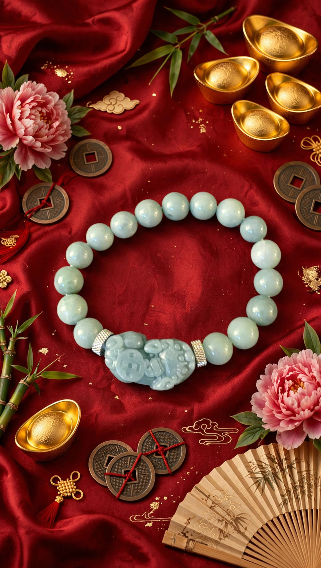 Guardian of Wealth: Natural Blue Water Jade 10 mm Bracelet with Carved Pixiu