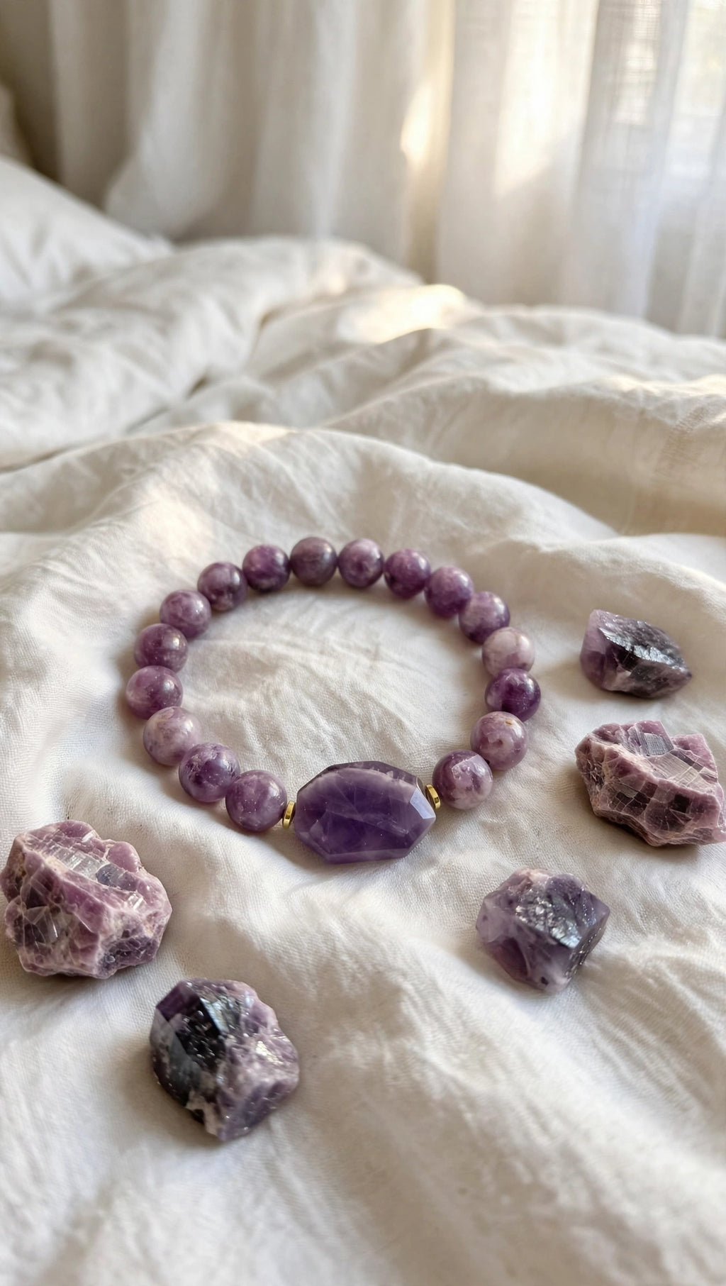 Lepidolite & Flat Octagon Accent Bracelet