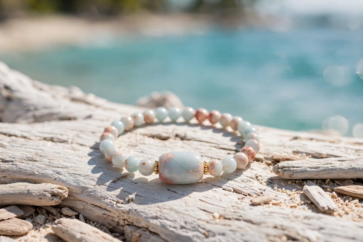 Natural Aqua Terra Jasper Barrel Focal Bracelet