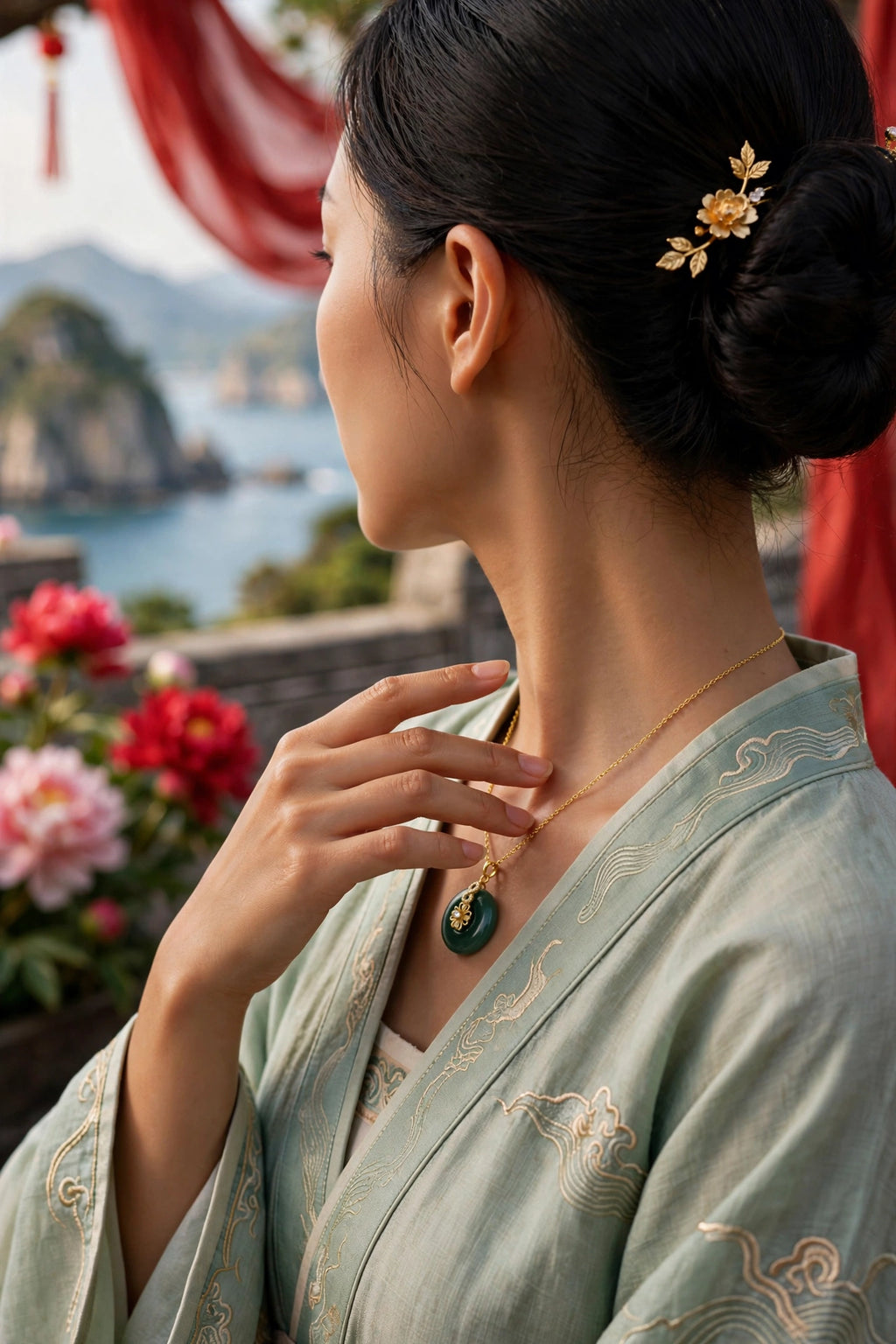 Infinite Prosperity: Natural Blue Water Jade Donut Flower & Infinity Necklace