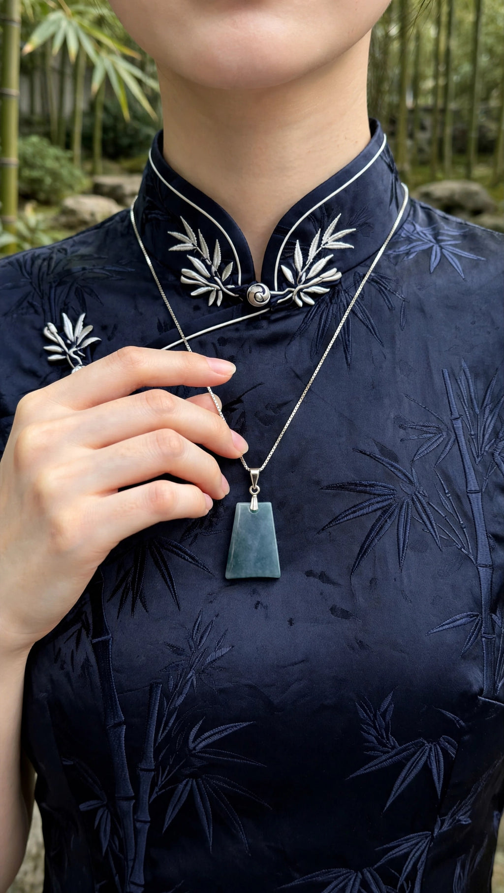 Quiet Strength: Natural Blue Water Jade Dainty Wushi Tag Necklace