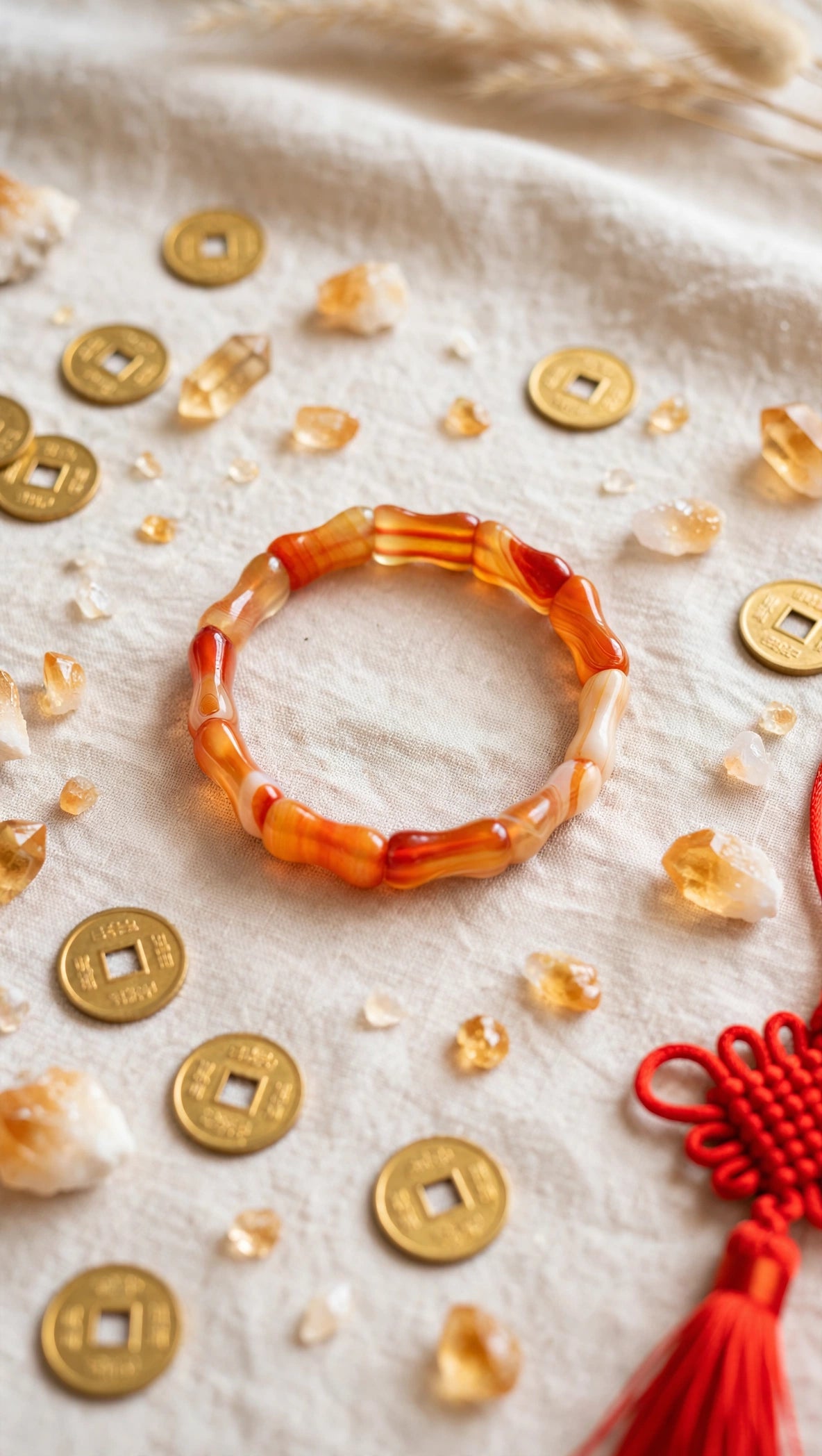 Vital Growth: Natural Sardonyx Carnelian Bamboo-Shaped Bangle