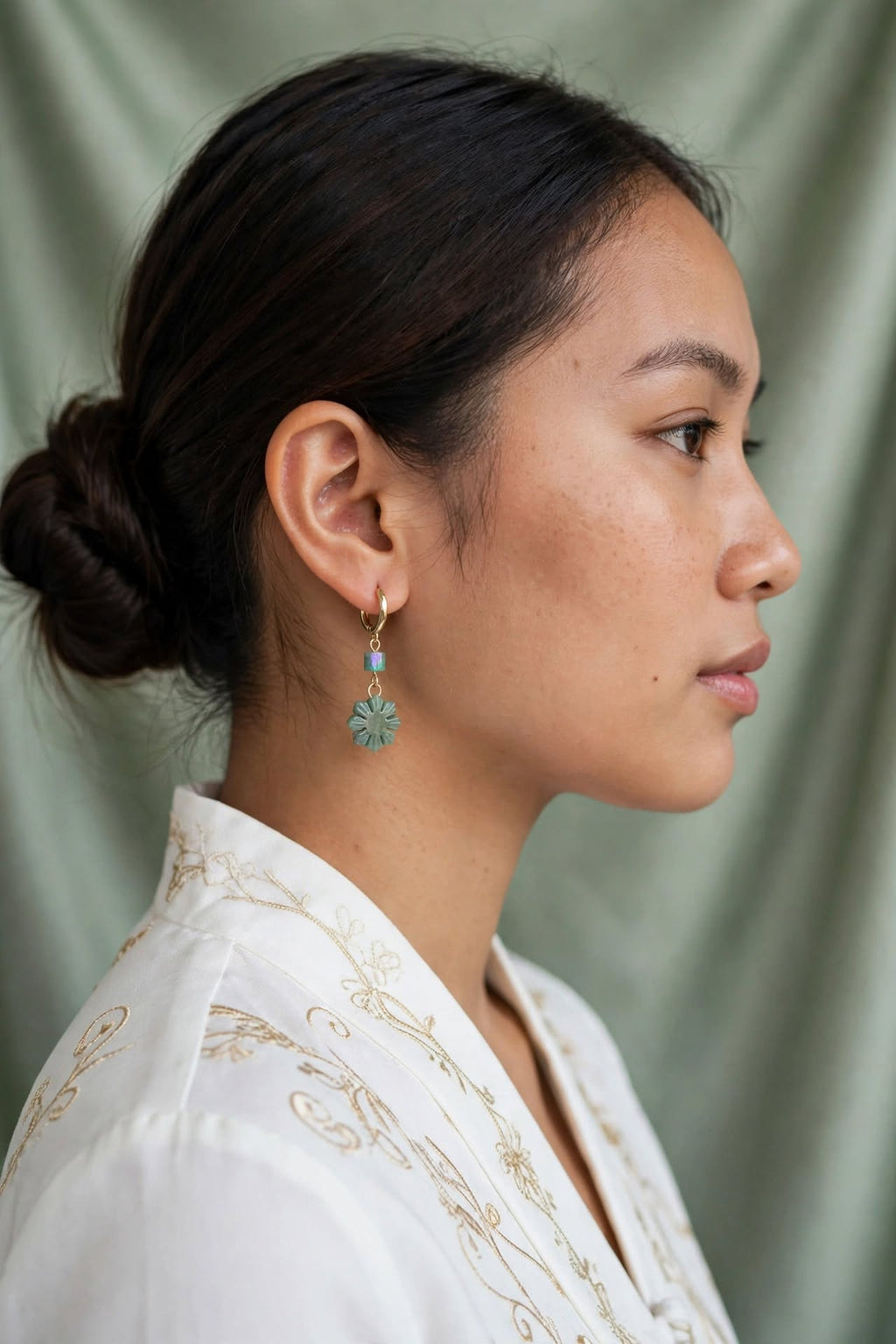 Exclusive Blue Water Jadeite "Philippine Sun" Huggie Hoop Earrings