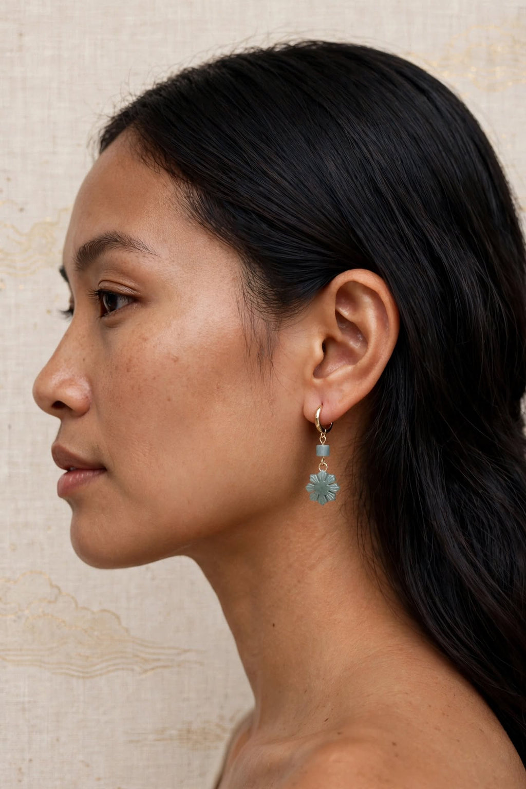 Exclusive Blue Water Jadeite "Philippine Sun" Huggie Hoop Earrings