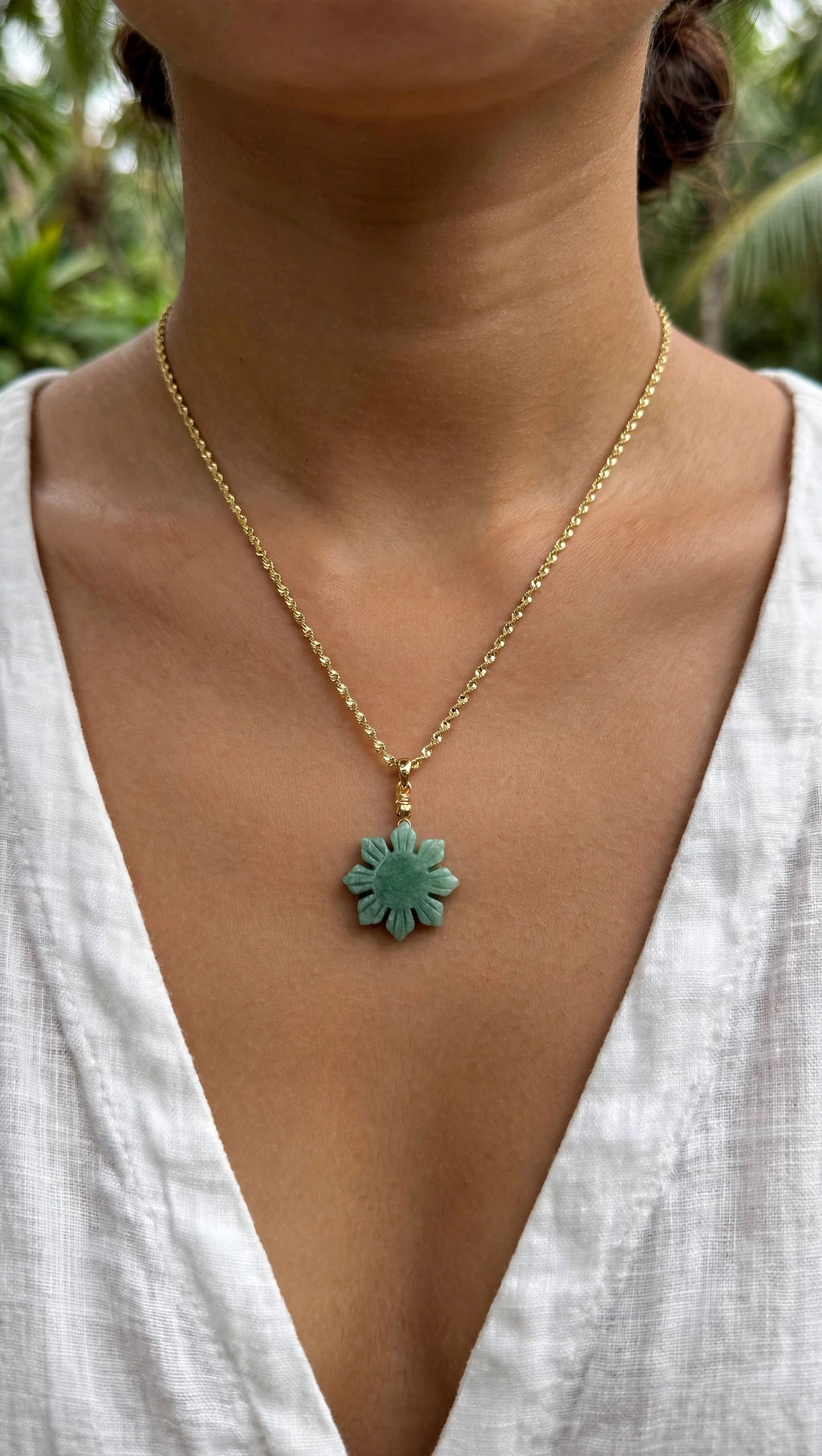 Burmese Jadeite Philippine Sun Pendant Necklace