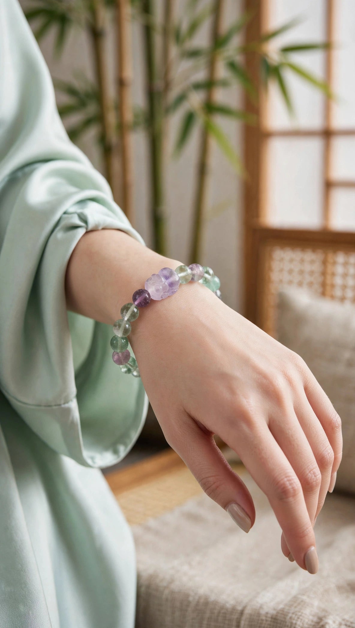 Fluorite Bead & Pixiu Charm Bracelet