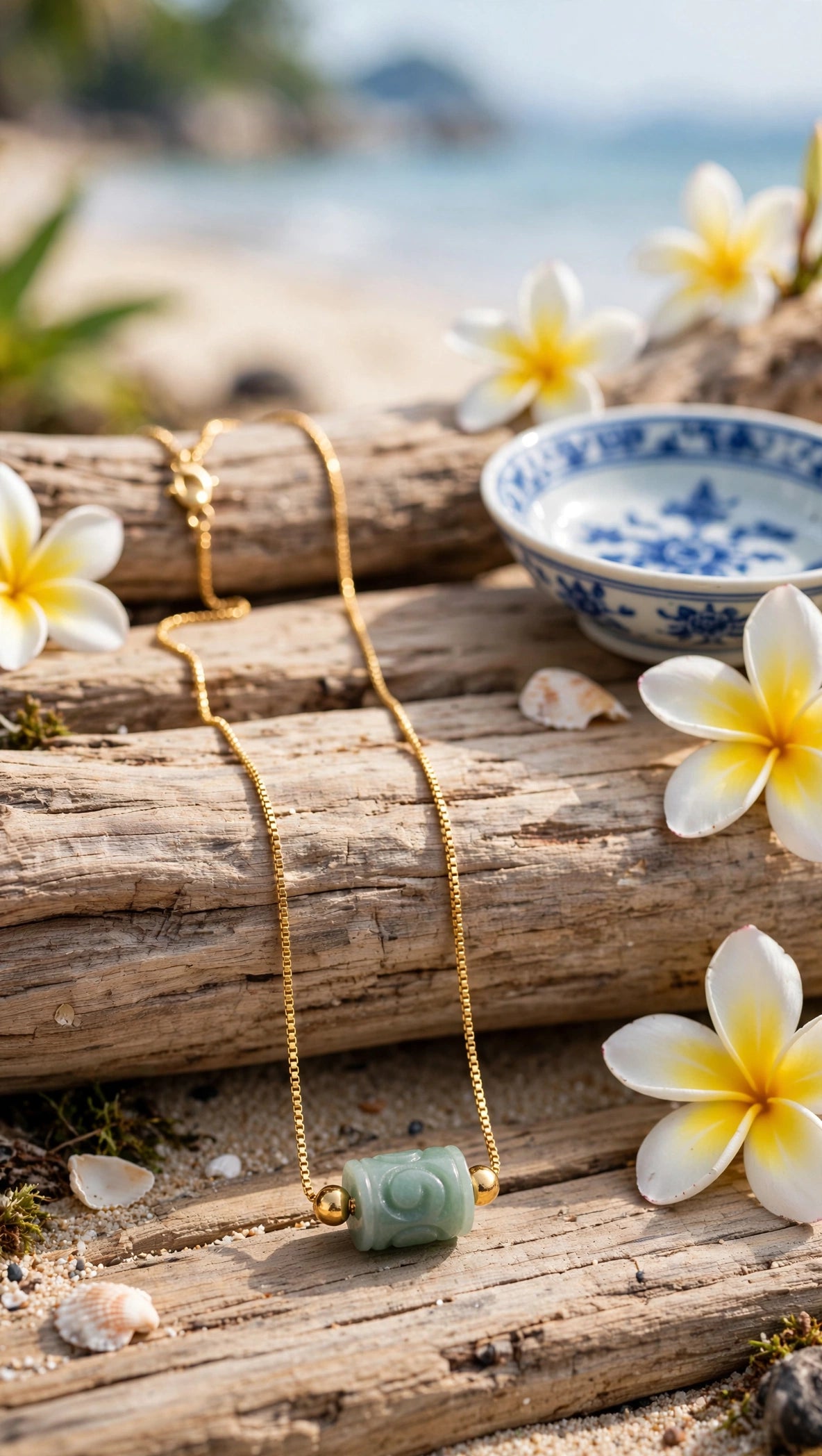 Serene Current: Natural Blue Water Jade Lu Lu Tong Slider Necklace