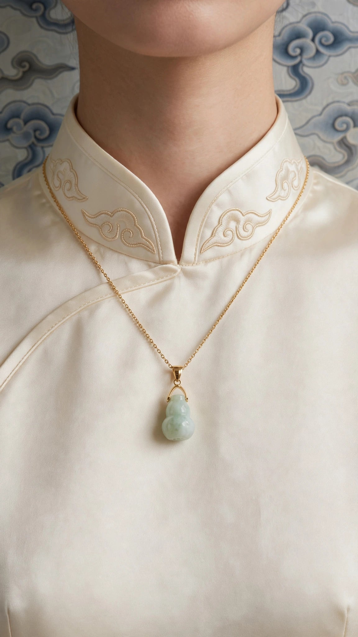 Auspicious Blessing: Natural Burmese Jadeite Hulu Pendant Necklace