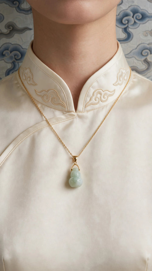 Auspicious Blessing: Natural Burmese Jadeite Hulu Pendant Necklace