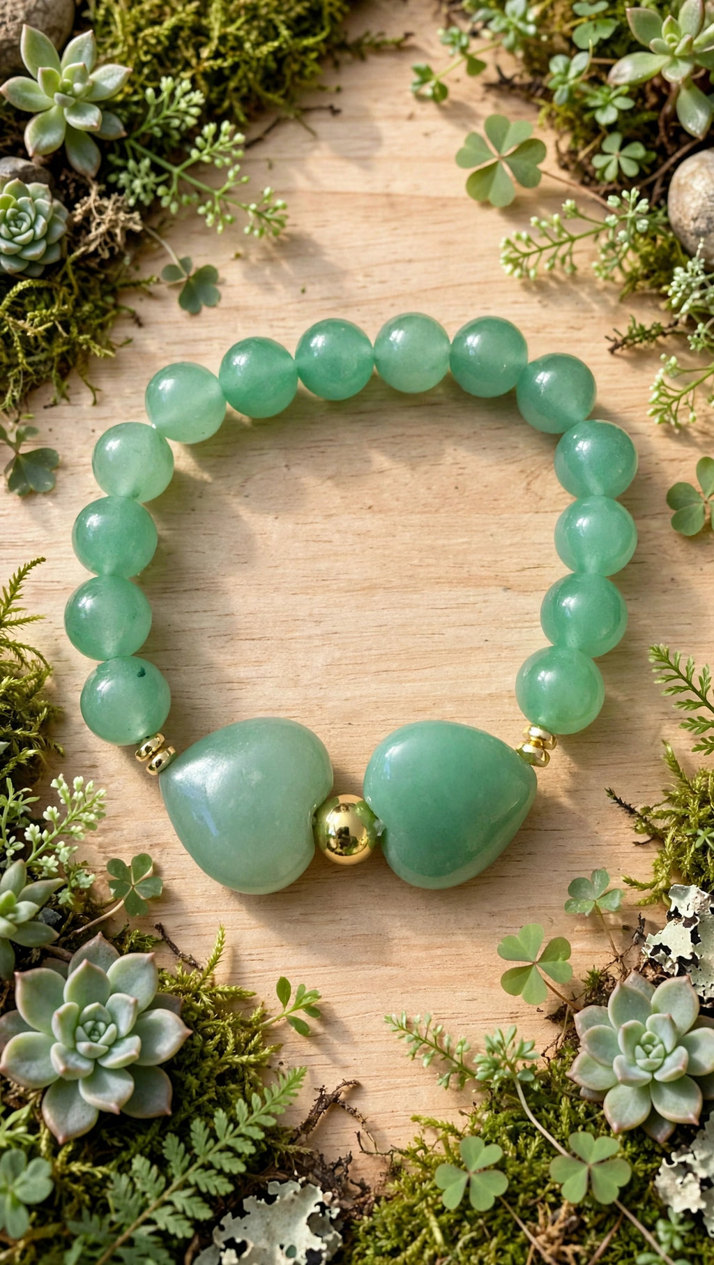Green Aventurine Hearts & Gold Accent Bracelet