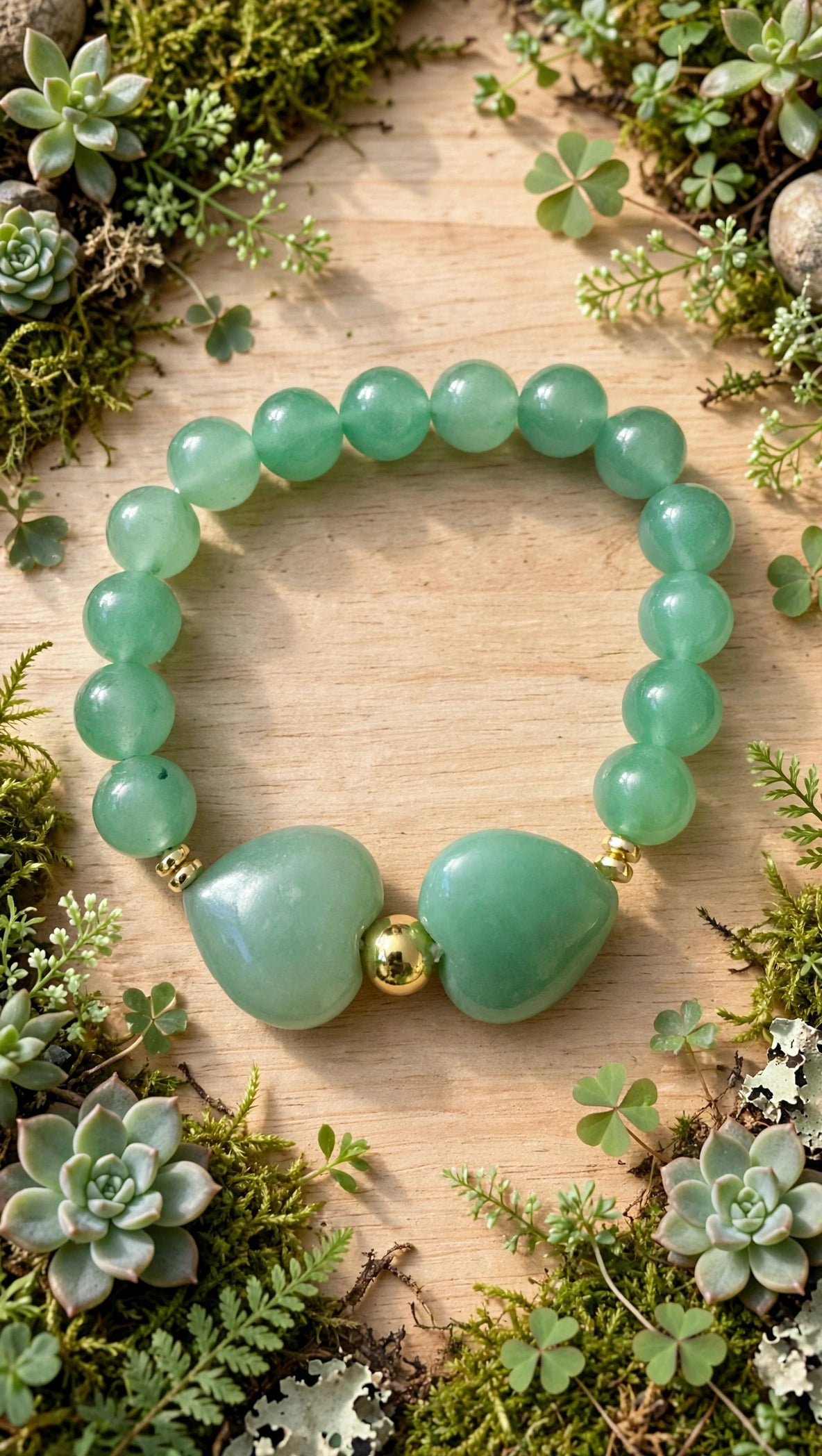 Green Aventurine Hearts & Gold Accent Bracelet
