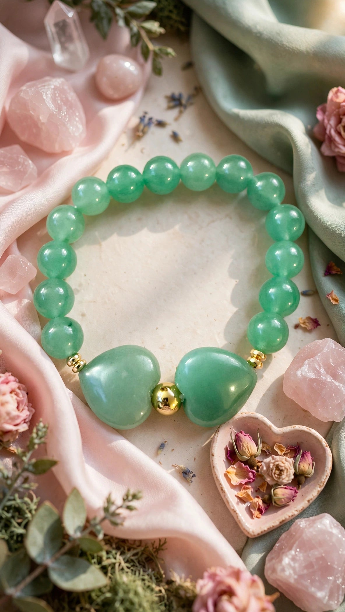 Green Aventurine Hearts & Gold Accent Bracelet