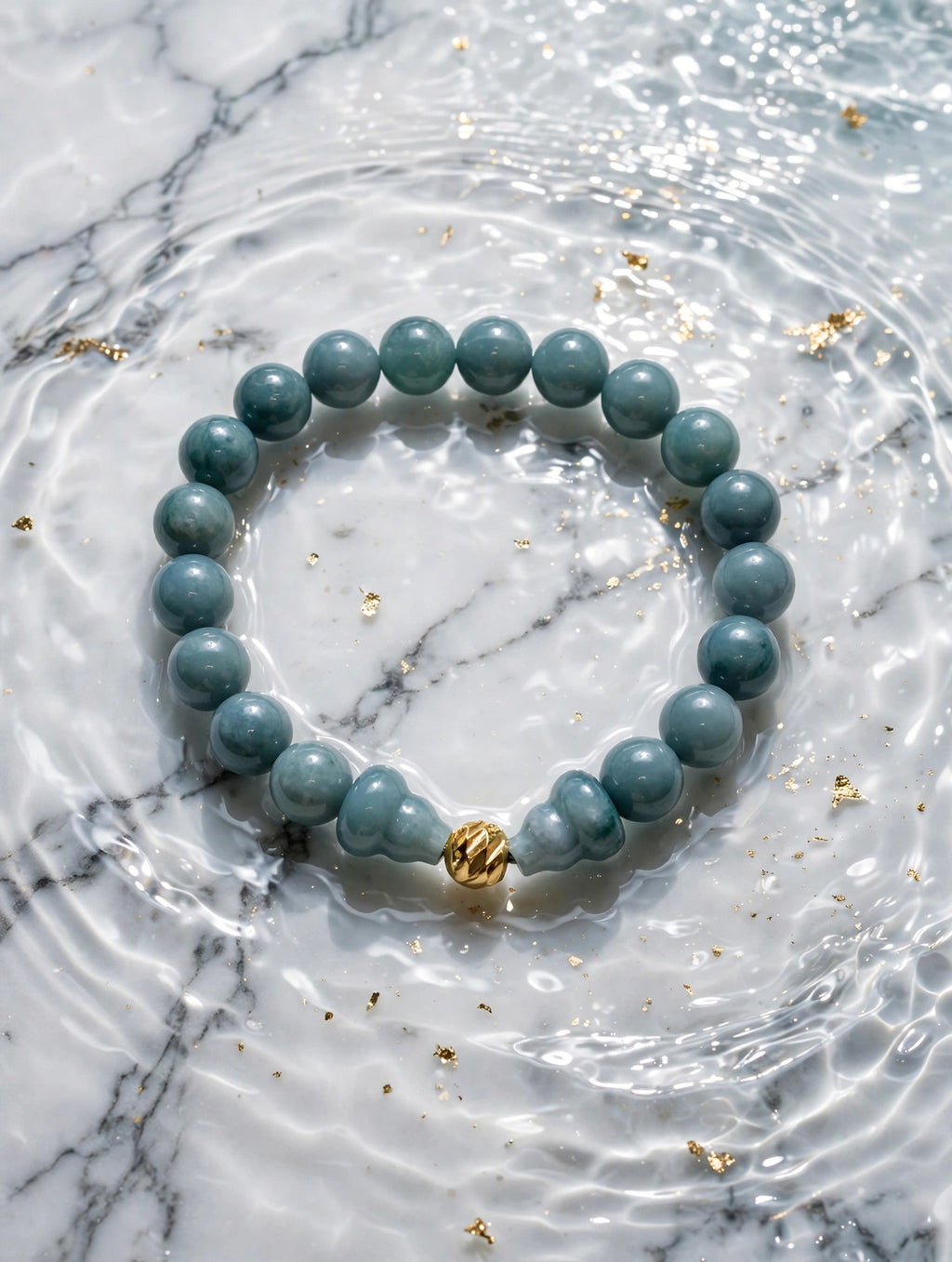 Oceanic Luxury: Blue Water Jade & 18 K Filled Gold Accent Bracelet