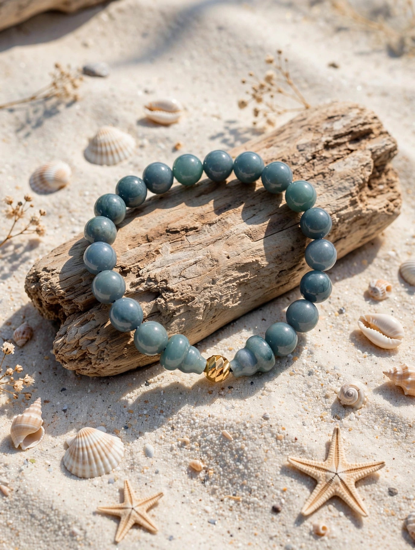 Oceanic Luxury: Blue Water Jade & 18 K Filled Gold Accent Bracelet