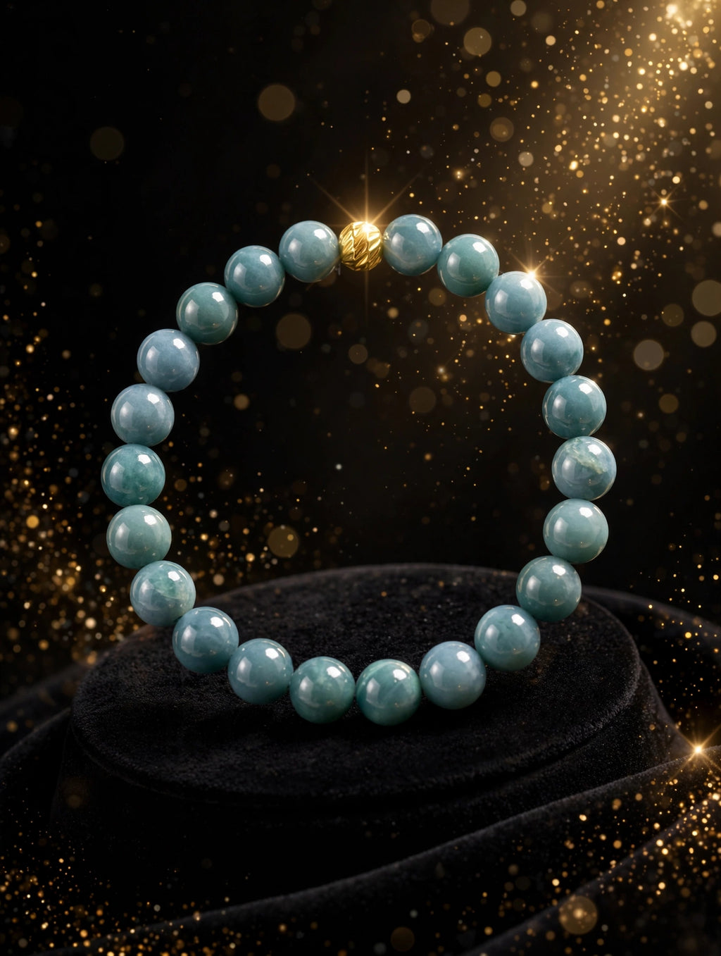 Oceanic Luxury: Blue Water Jade & 18 K Filled Gold Accent Bracelet