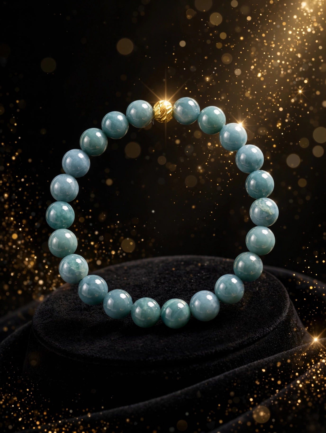 Oceanic Luxury: Blue Water Jade & 18 K Filled Gold Accent Bracelet