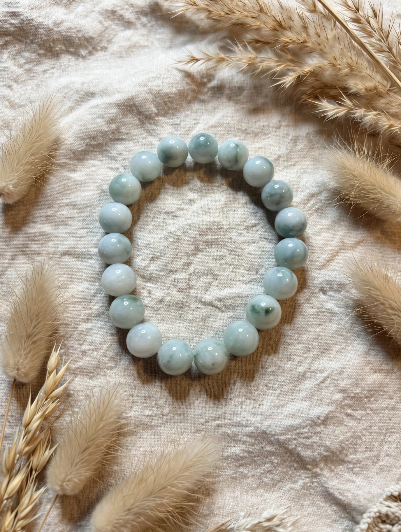 Natural Harmony: Natural Burmese Flower Jadeite Bead Bracelet